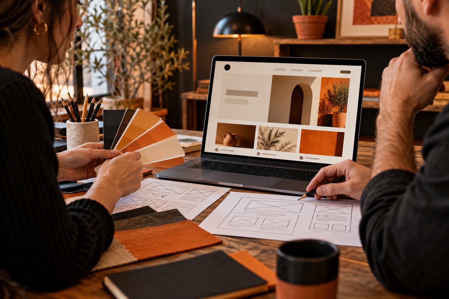 Equipo preparando el contenido y el diseño de una página web